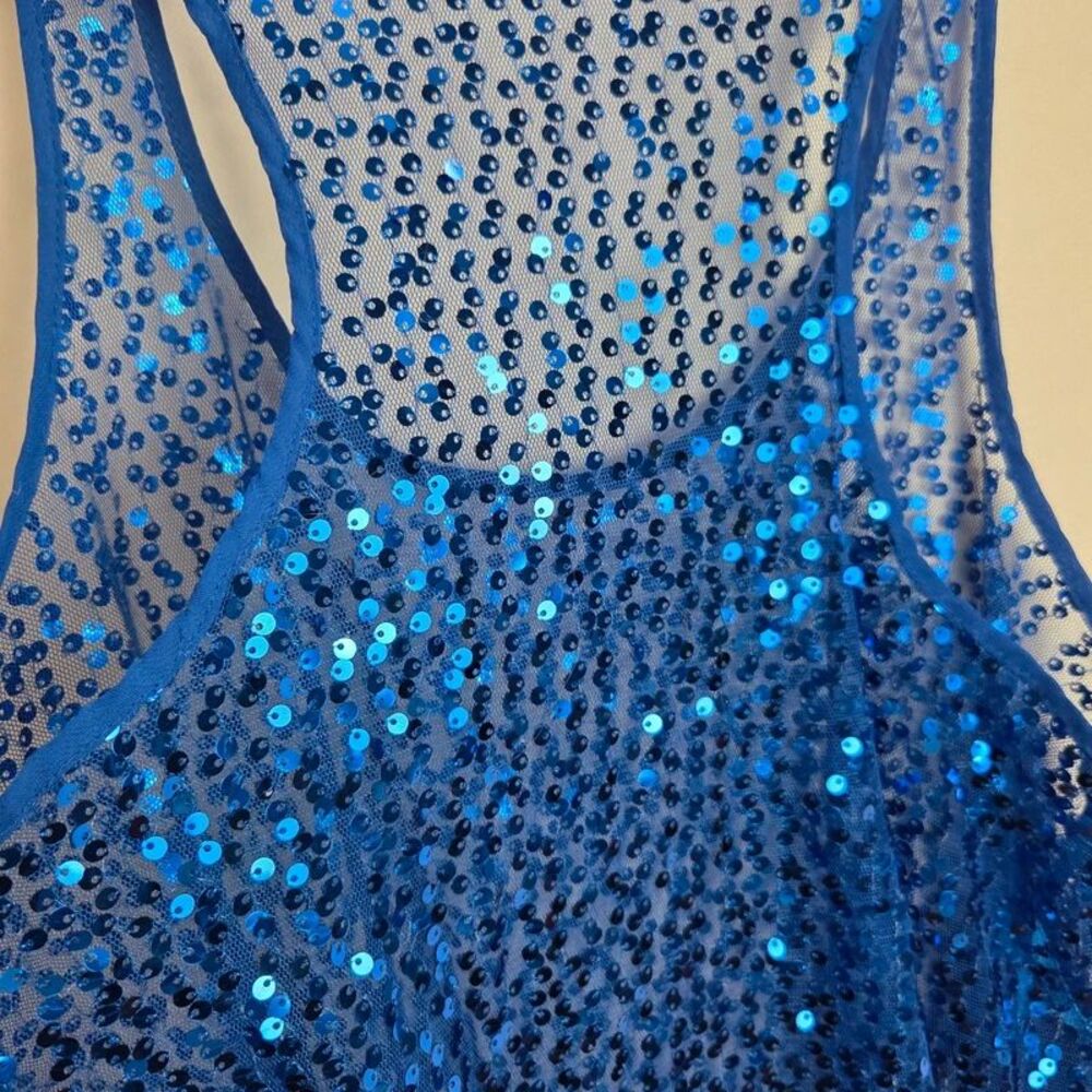 Medium blue sequin Razorback tank top - Picture 3 of 5